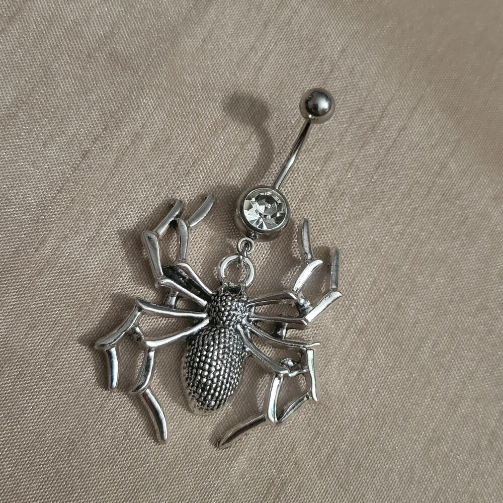 Spider charm belly button navel piercing with crystal accent